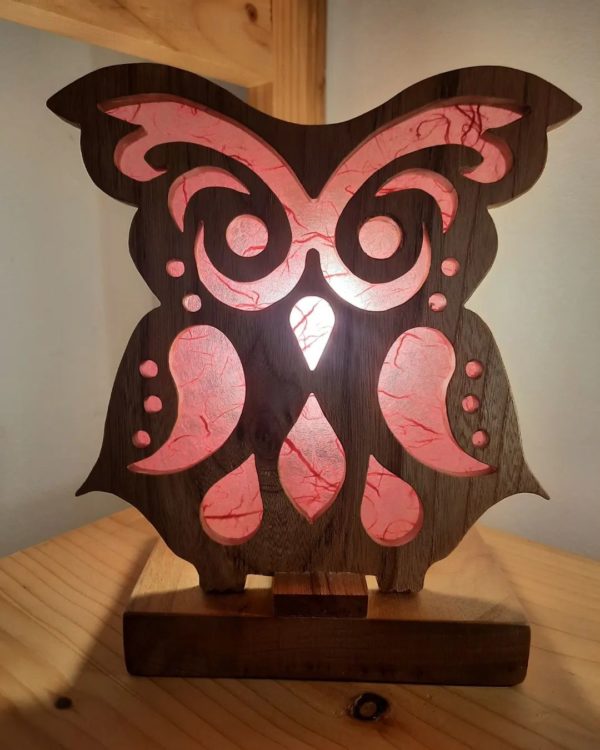 Lampe à poser 1 face hibou bois massif artisanat français