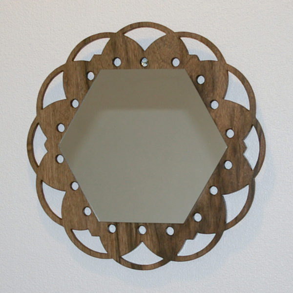 Miroir lotus hexagone bois massif artisanat français