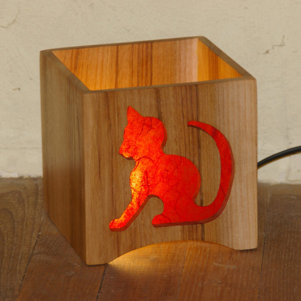 Lampe à poser chaton chat bois massif artisanat français