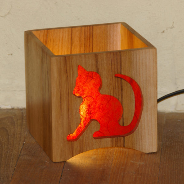 Lampe à poser chaton chat bois massif artisanat français