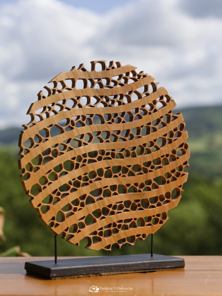 Sculpture en dentelle de bois, pièce unique réalisée à la main à l’atelier Tutti Colori, dans la campagne aveyronnaise